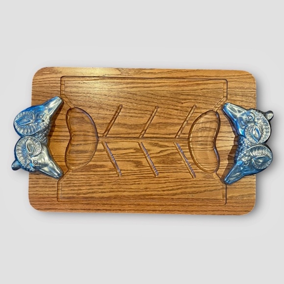 Arthur Court Rams Head Bamboo Platter Charcuterie and Carving Board - Picture 1 of 4